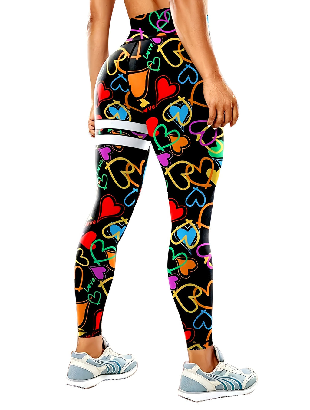 Heart Print High Waist Workout Leggings - CBlack