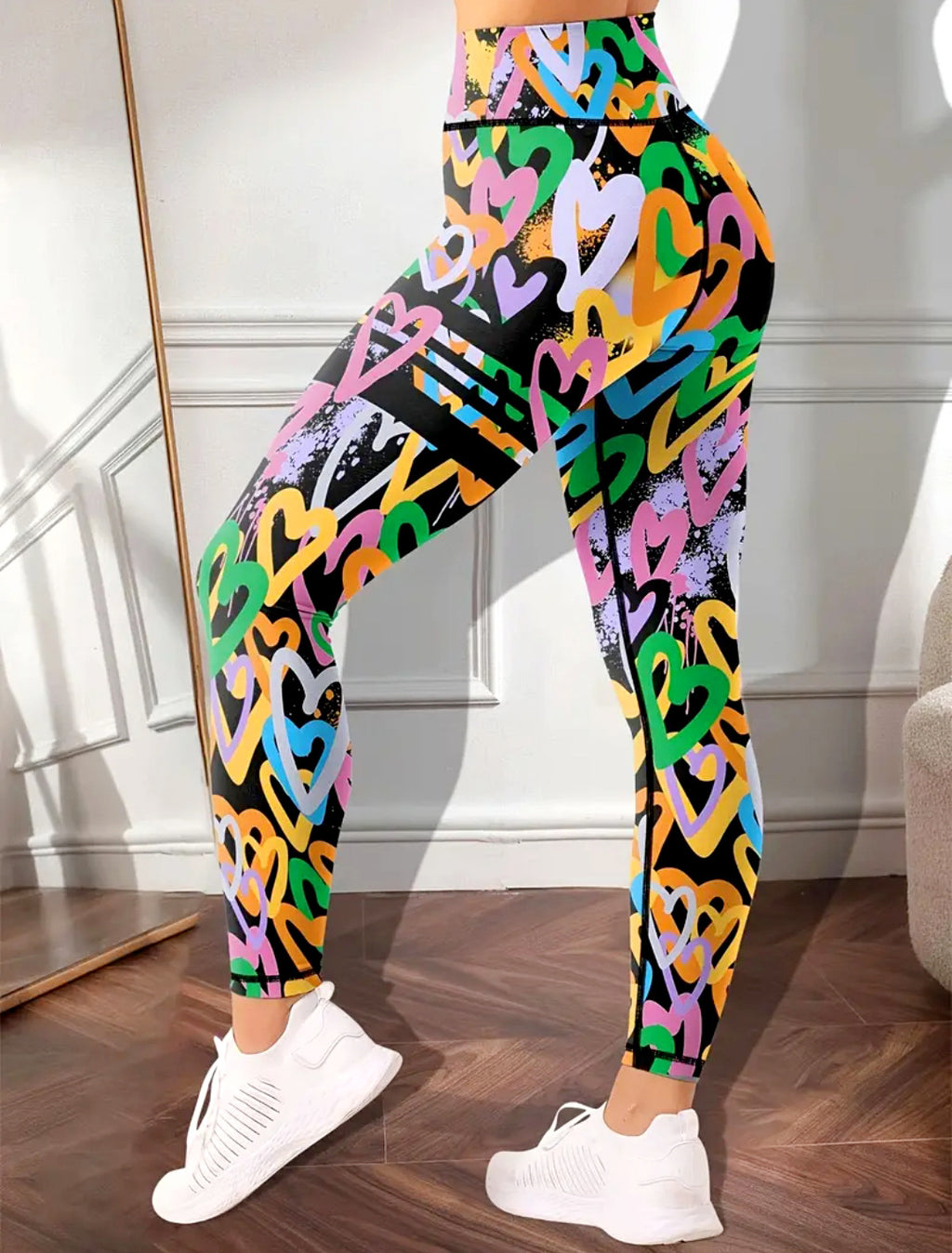Heart Print High Waist Workout Leggings - Colored - 1