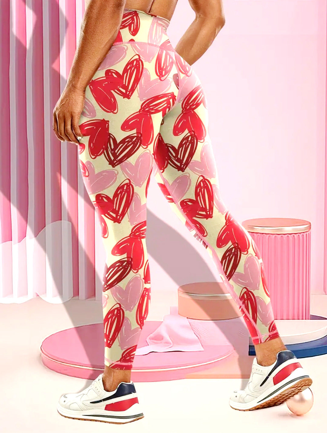 Heart Print High Waist Workout Leggings - Heart