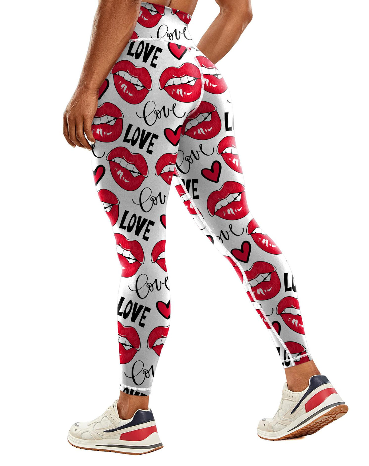 Heart Print High Waist Workout Leggings - RedLips