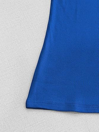 Slim Fit Ribbed V Neck Short Sleeve Tee - Blue - 3