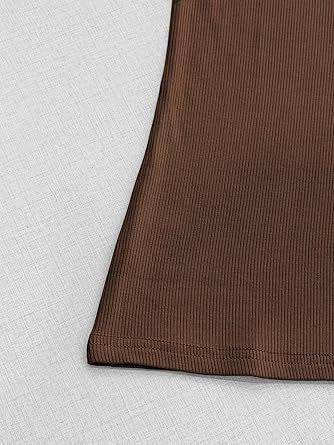 Slim Fit Ribbed V Neck Short Sleeve Tee - Coffee - 2