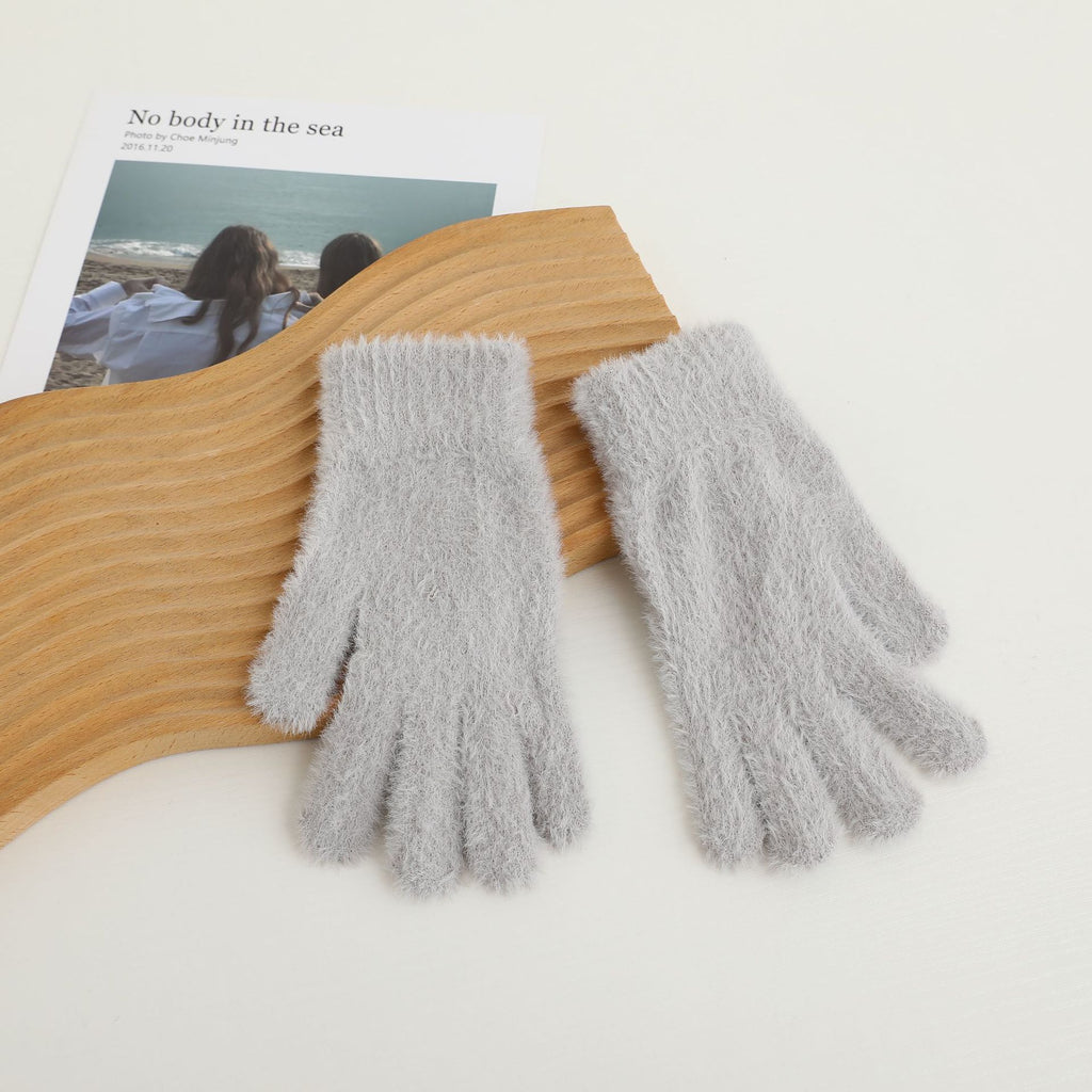 Fluffy Plush Touchscreen Winter Gloves - Gray