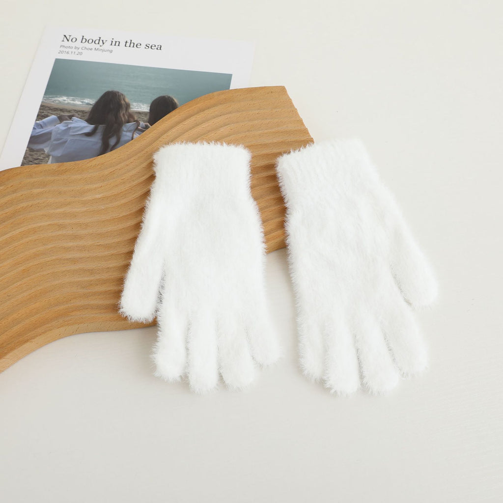 Fluffy Plush Touchscreen Winter Gloves - White - 1