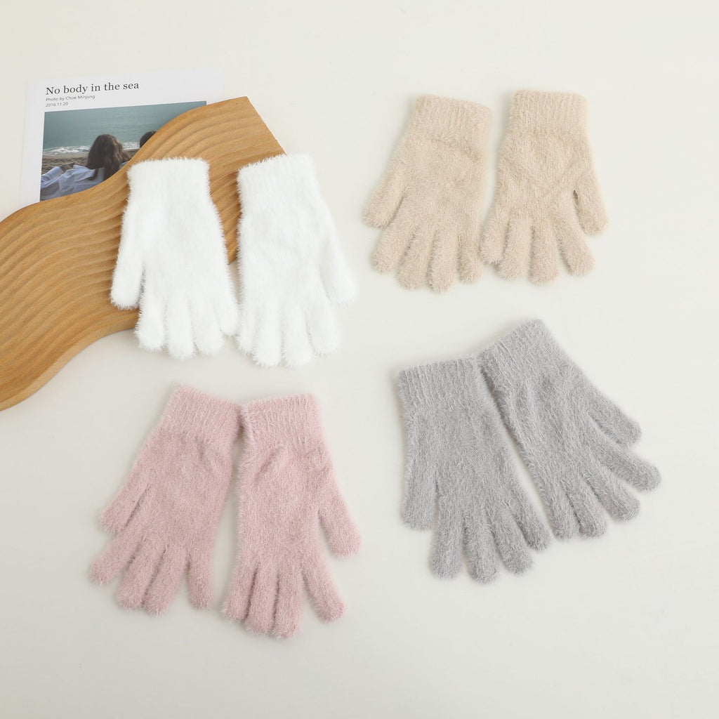 Fluffy Plush Touchscreen Winter Gloves - White - 2