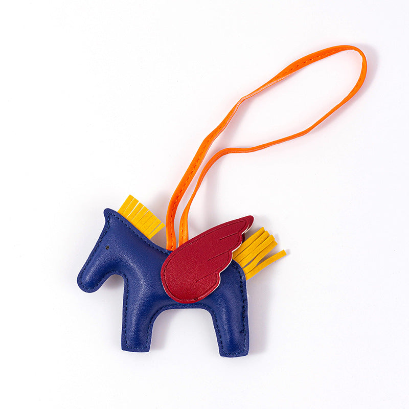 Winged Pony Tassel Keychain Charm - Blue