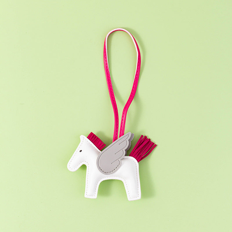 Winged Pony Tassel Keychain Charm - Gray