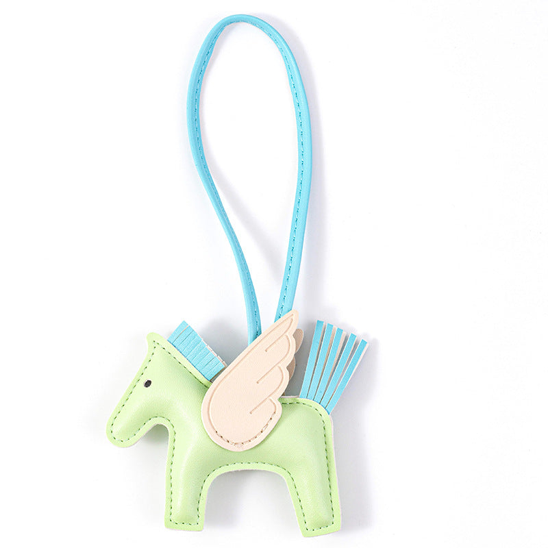 Winged Pony Tassel Keychain Charm - Green