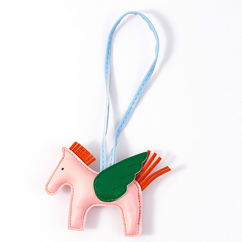 Winged Pony Tassel Keychain Charm - Pink