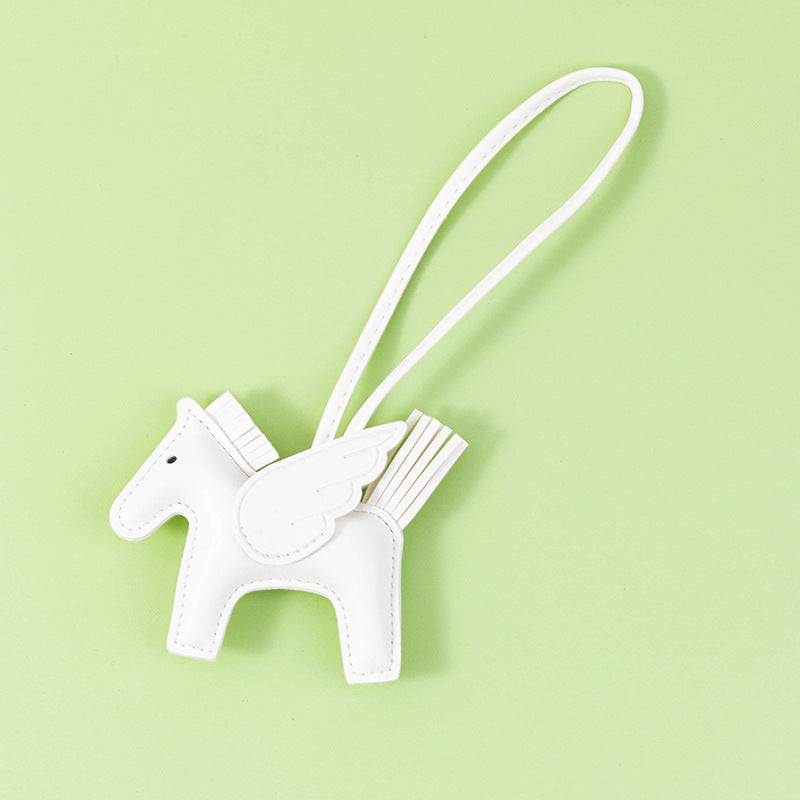 Winged Pony Tassel Keychain Charm - White