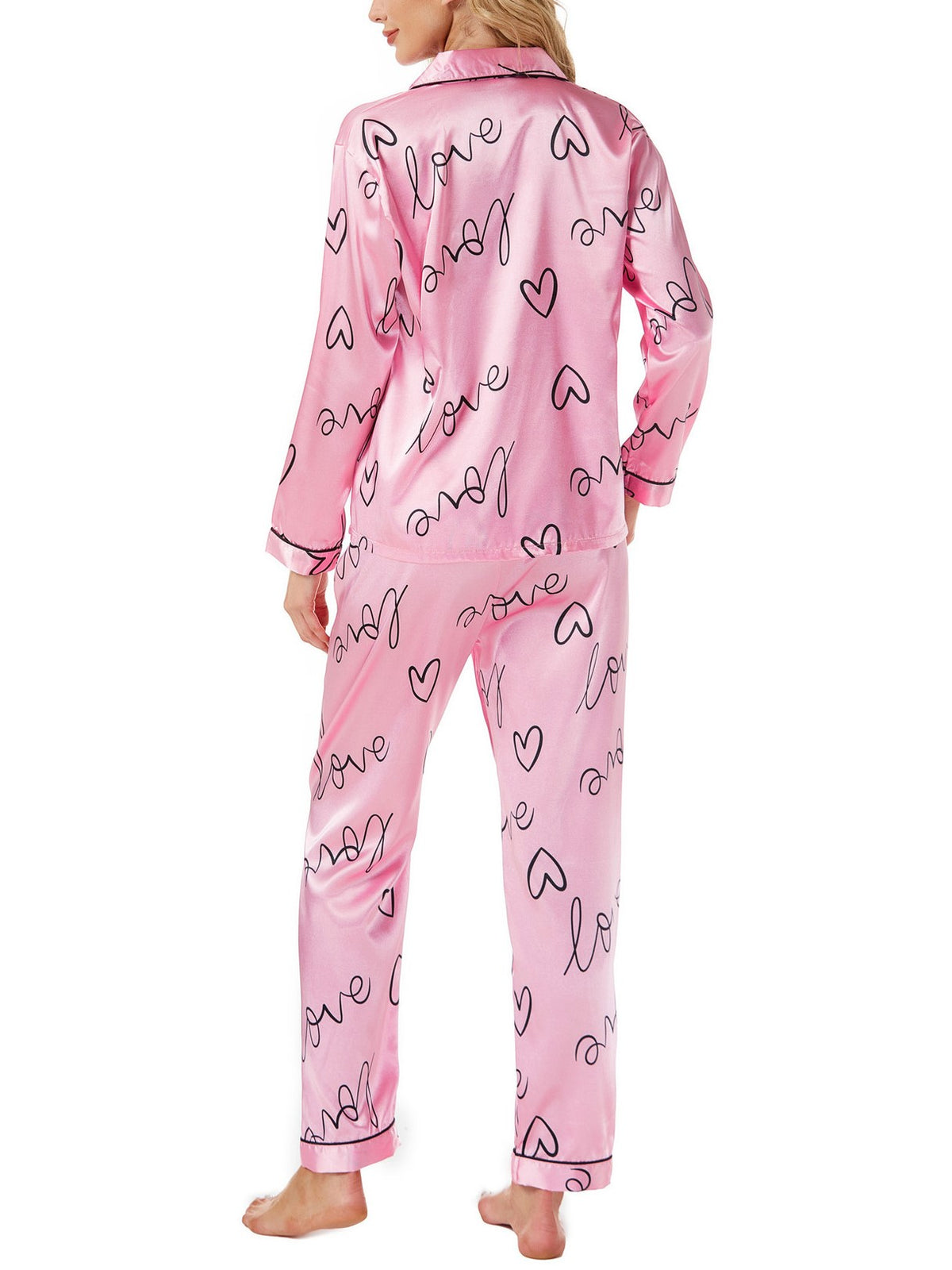 Novelty Print Satin Sleepwear Set - Love - 1