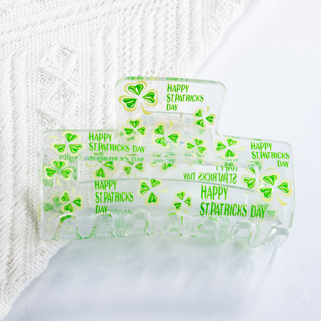 Clover Print Clear Rectangle Hair Claw - Color_1