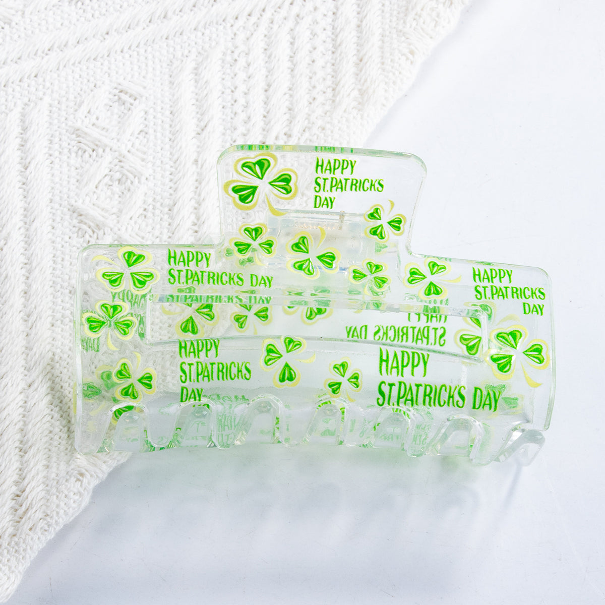 Clover Print Clear Rectangle Hair Claw - Color_1