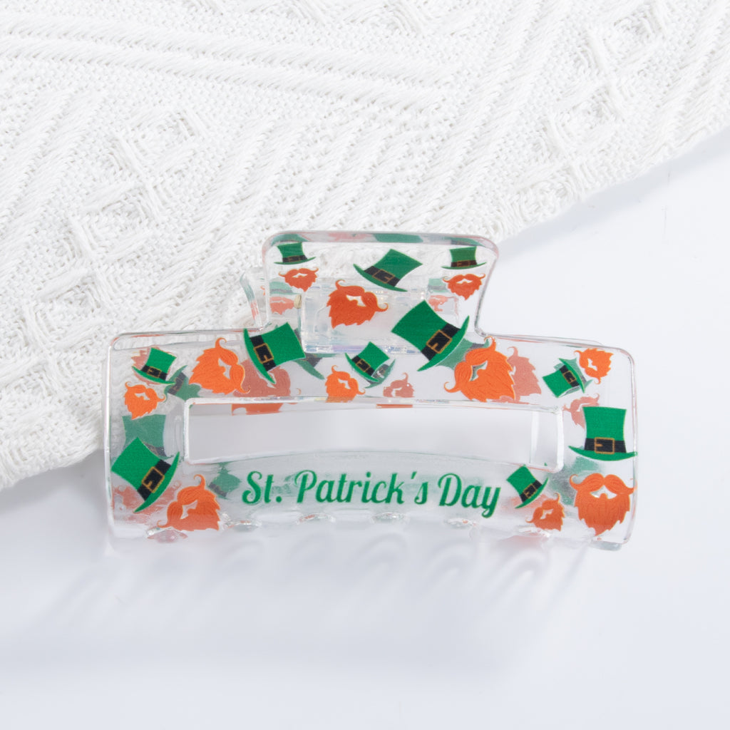 Clover Print Clear Rectangle Hair Claw - Color_2