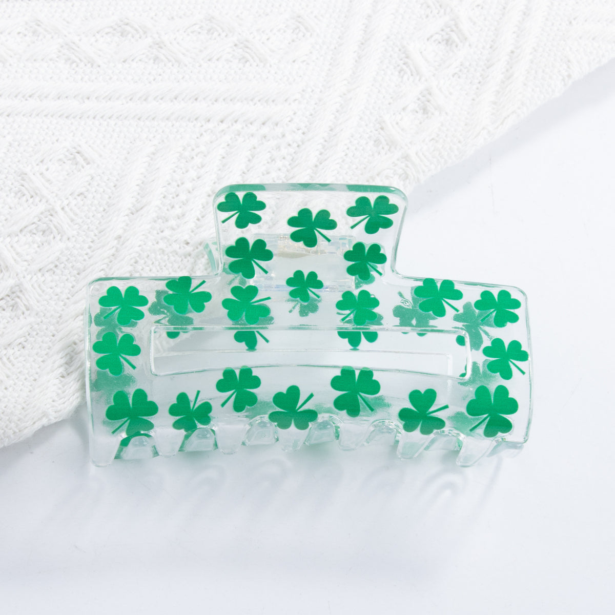 Clover Print Clear Rectangle Hair Claw - Color_3