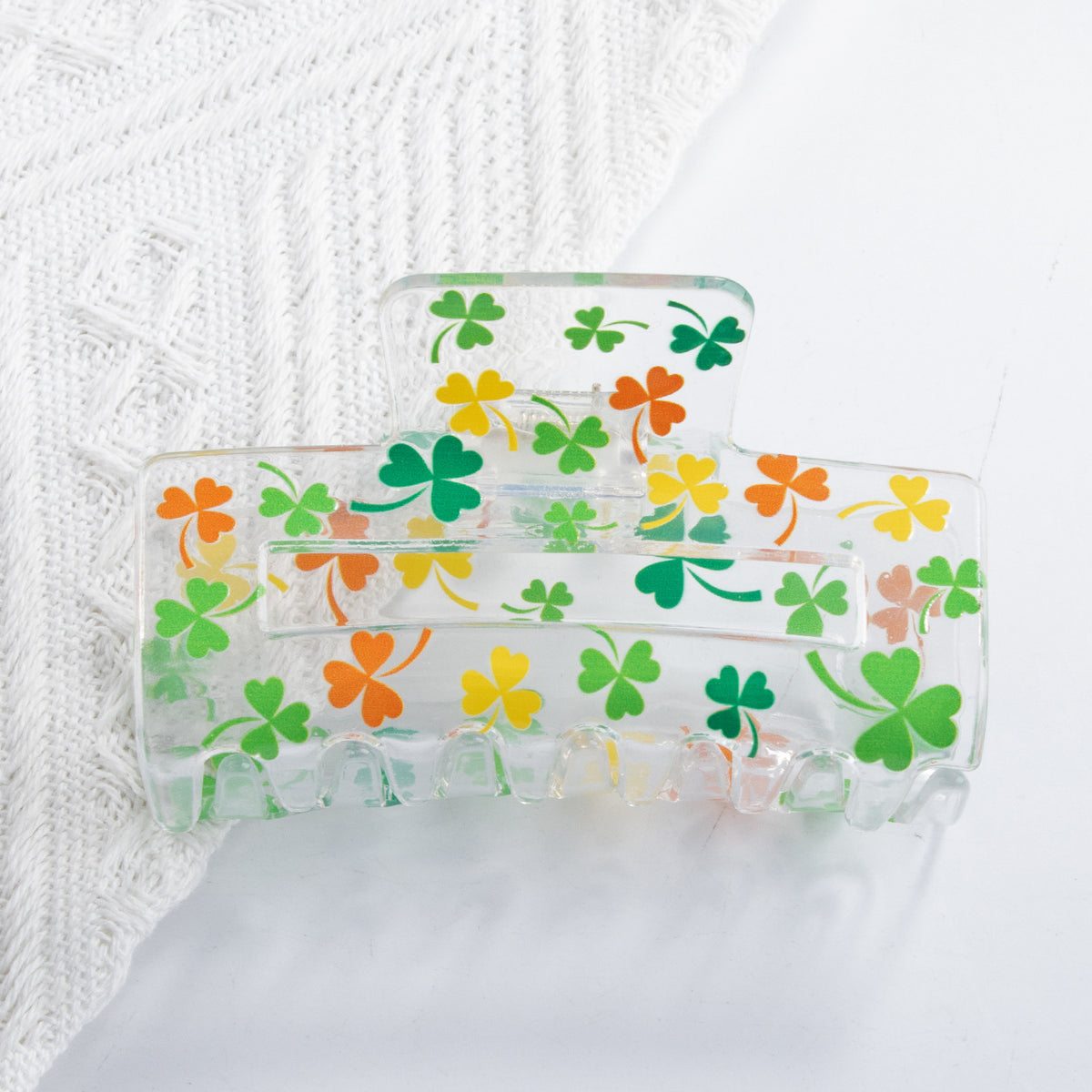 Clover Print Clear Rectangle Hair Claw - Color_5