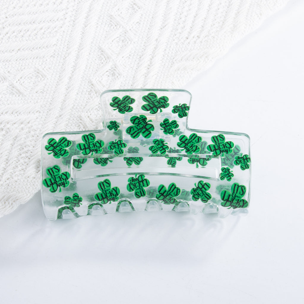 Clover Print Clear Rectangle Hair Claw - Color_6
