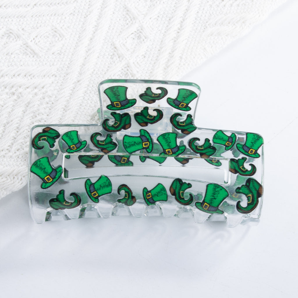 Clover Print Clear Rectangle Hair Claw - Color_7