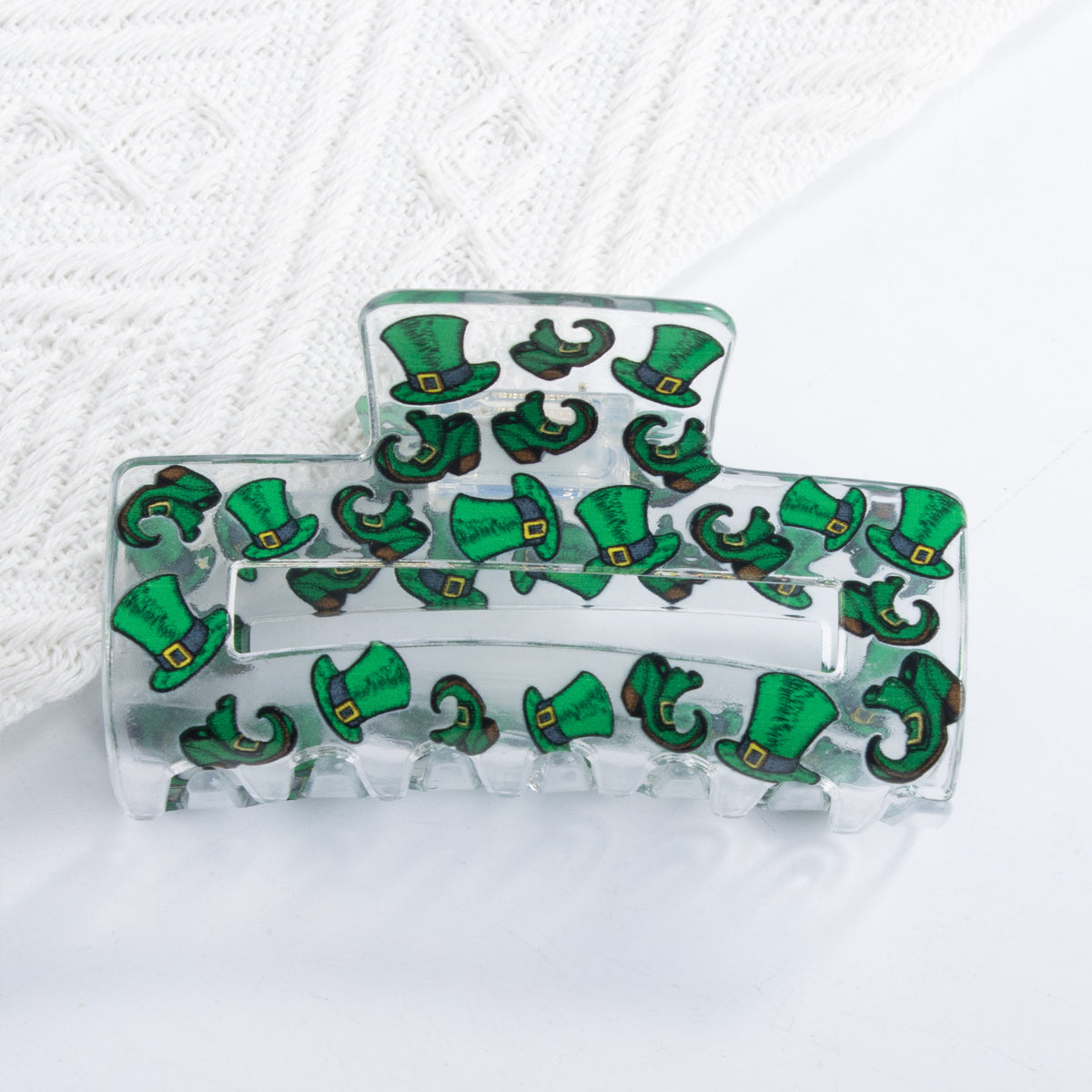 Clover Print Clear Rectangle Hair Claw - Color_7