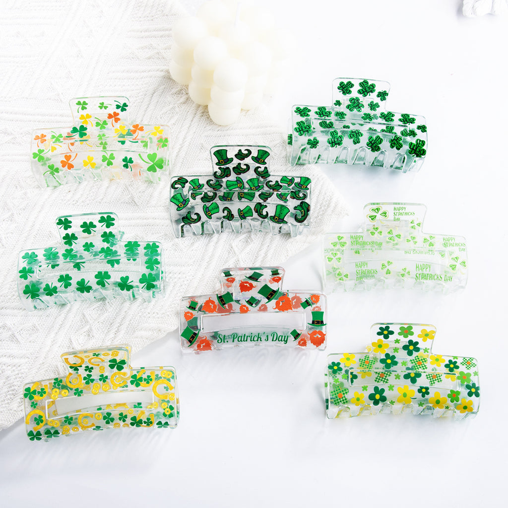 Clover Print Clear Rectangle Hair Claw