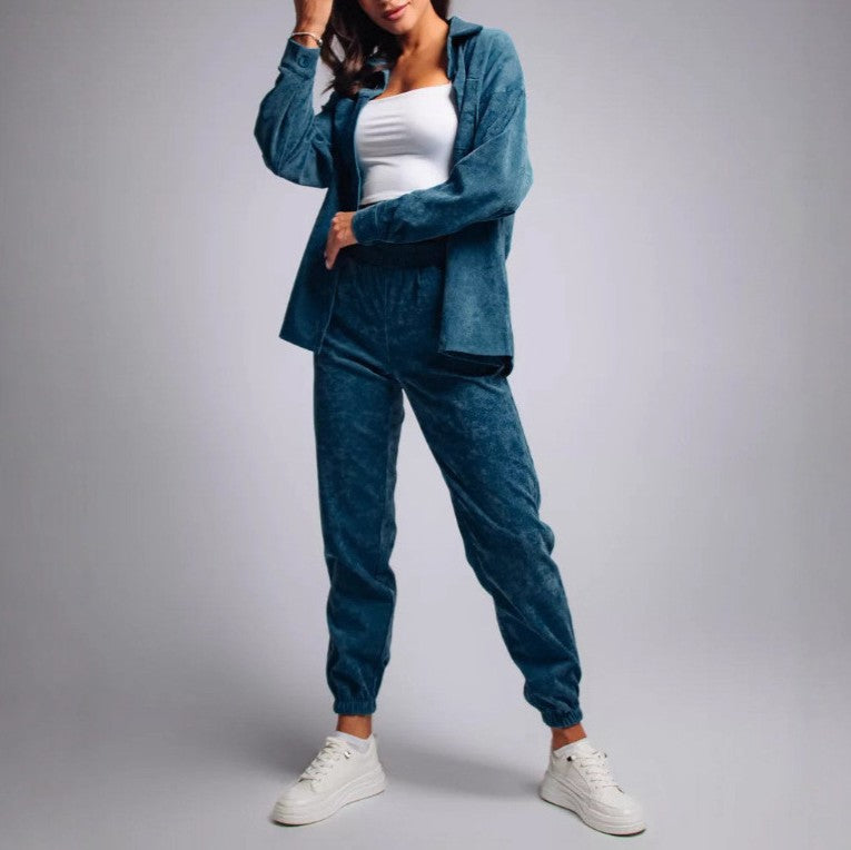 Corduroy Shirt and Jogger Two Piece Set - Blue