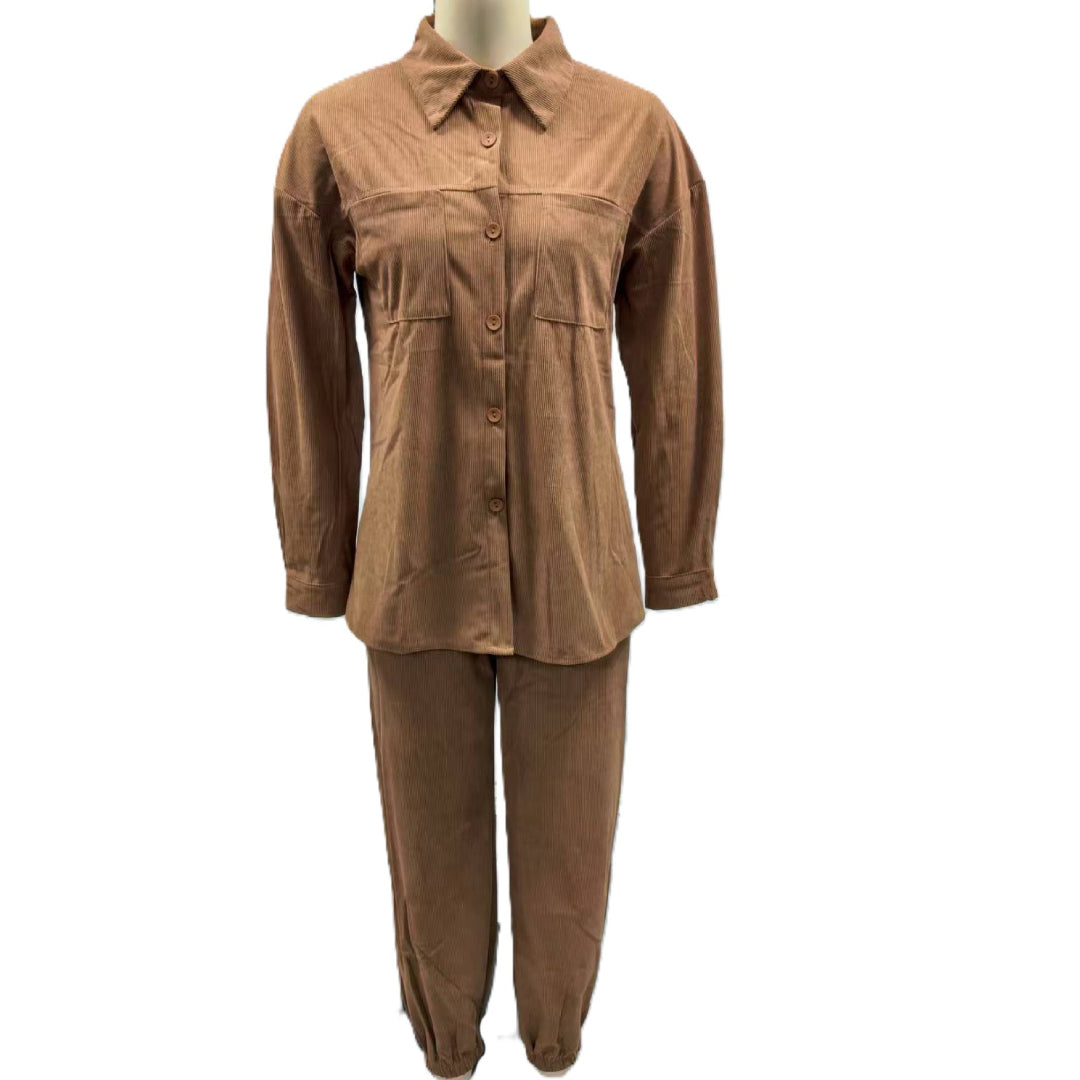 Corduroy Shirt and Jogger Two Piece Set - Caramel