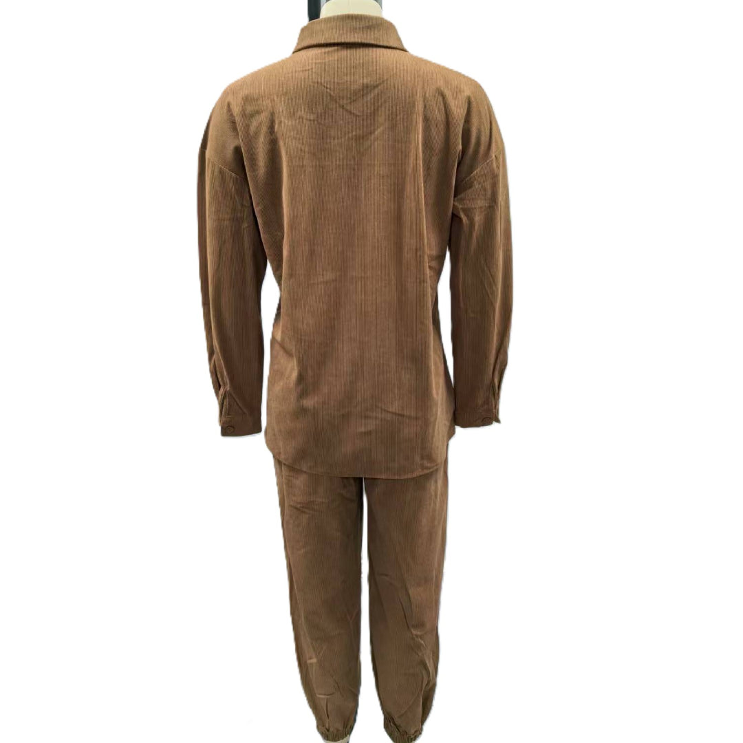 Corduroy Shirt and Jogger Two Piece Set - Caramel - 1