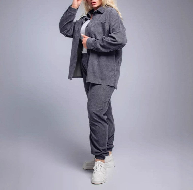 Corduroy Shirt and Jogger Two Piece Set - Grey
