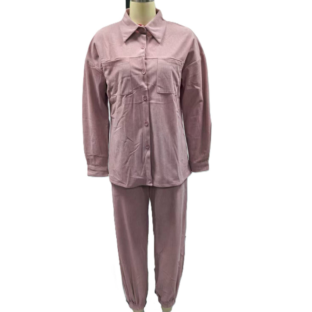 Corduroy Shirt and Jogger Two Piece Set - Pink