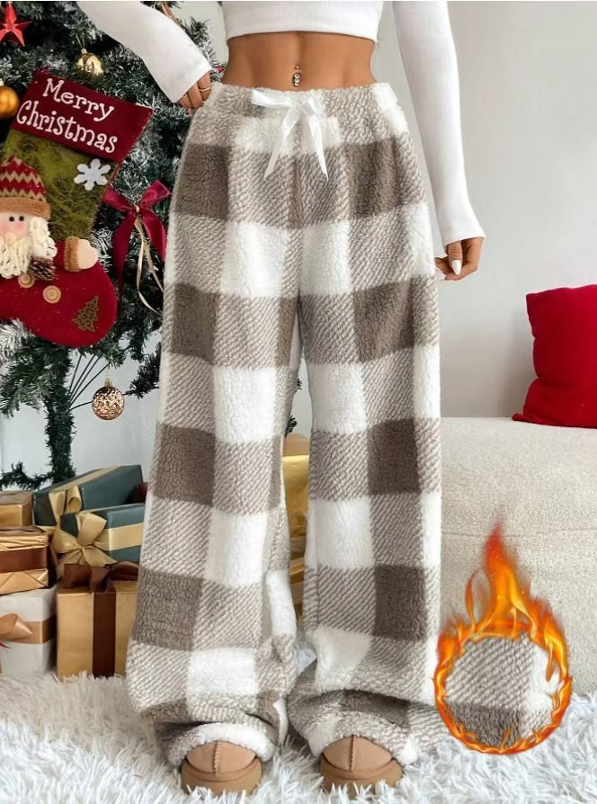 Buffalo Check Plush Lounge Pants - Khaki