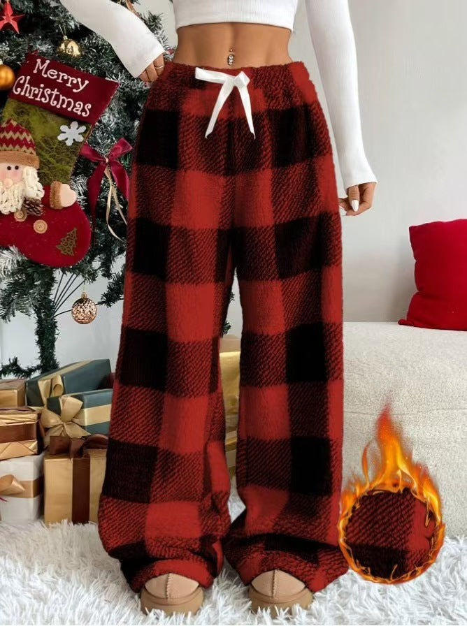 Buffalo Check Plush Lounge Pants - red