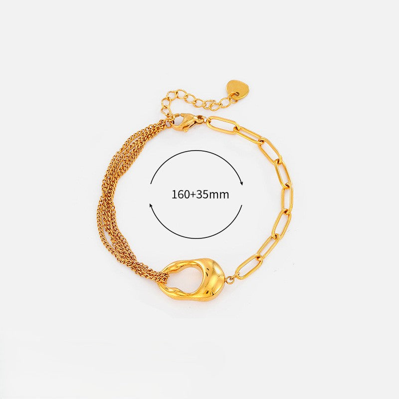 Layered Chain Bracelet With Ring Charm - C1