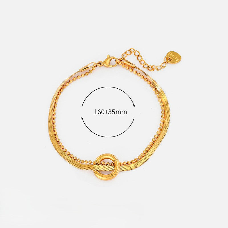 Layered Chain Bracelet With Ring Charm - C2