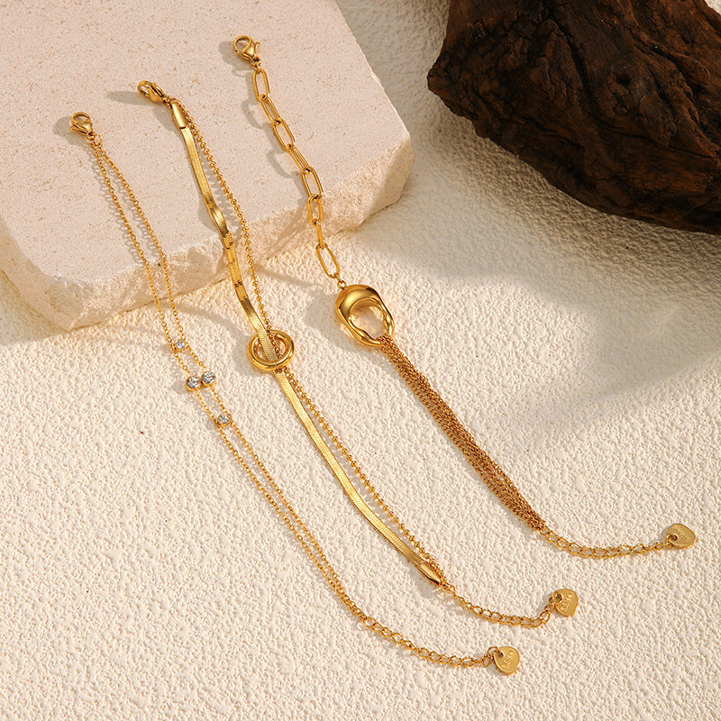 Layered Chain Bracelet With Ring Charm
