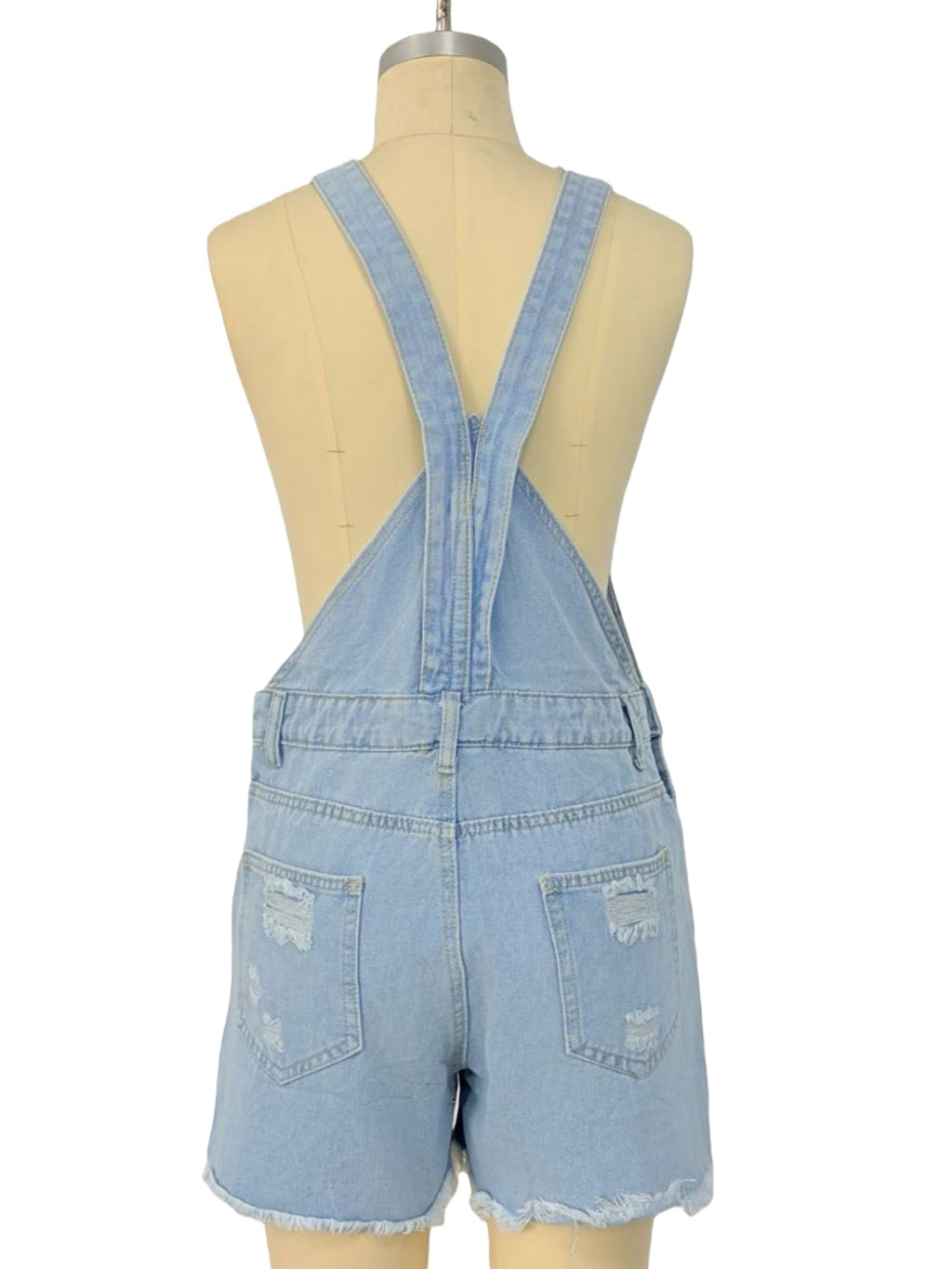 Distressed Denim Bib Overall Shorts - LightBlue - 3