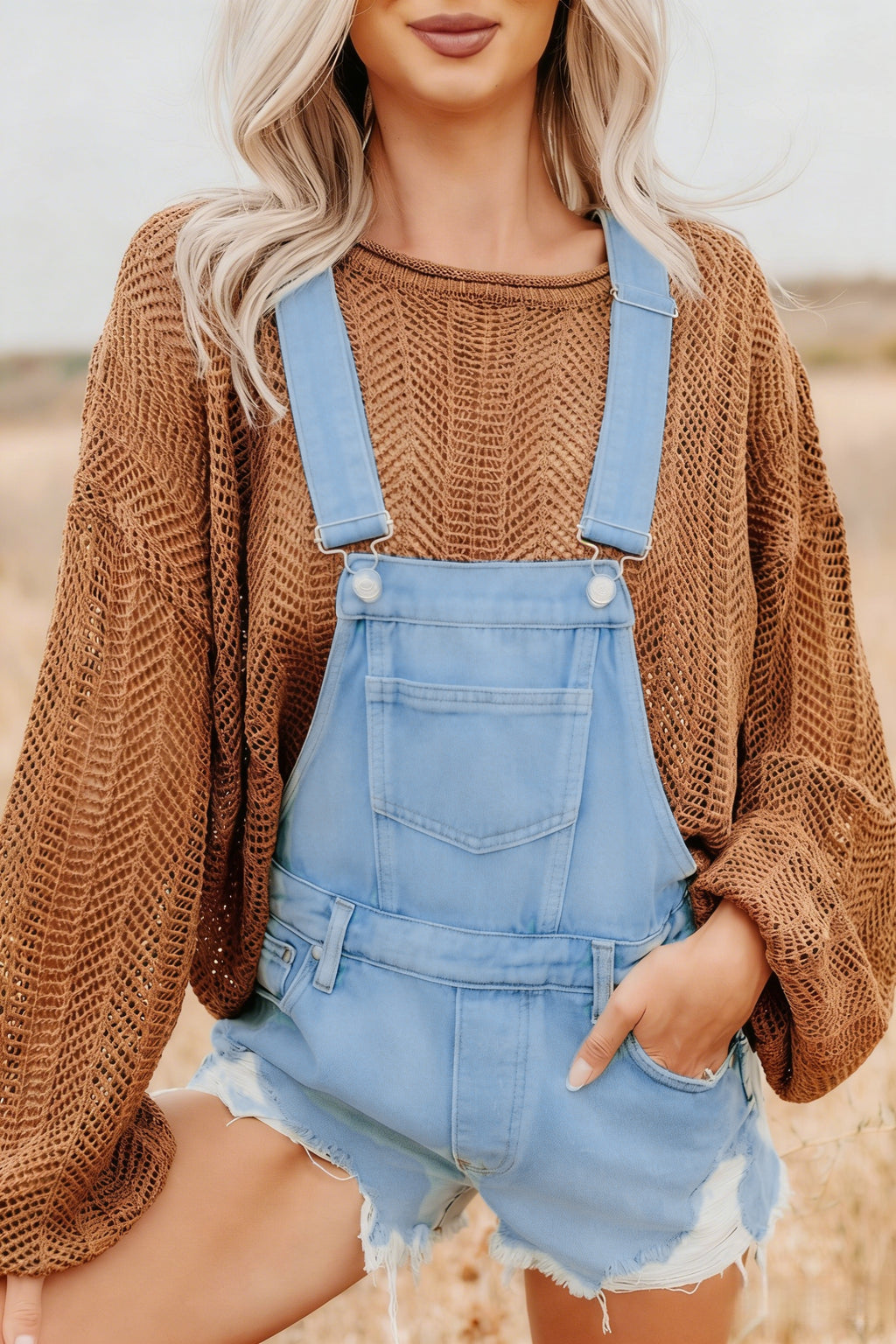 Distressed Denim Bib Overall Shorts - LightBlue - 4
