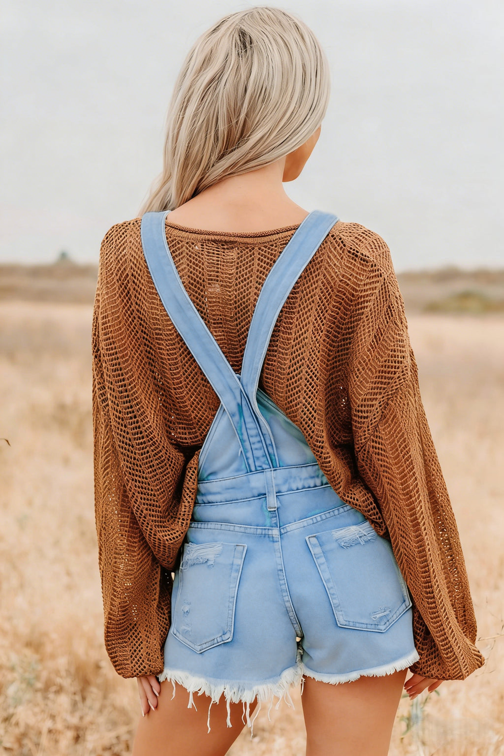 Distressed Denim Bib Overall Shorts - LightBlue - 5