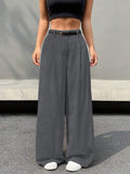 Pleated Drape Wide Leg Suit Trousers - Grey