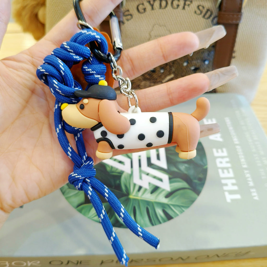 Cartoon Sausage Dog Bag Charm Keychain - C1
