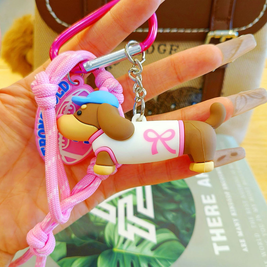 Cartoon Sausage Dog Bag Charm Keychain - C2