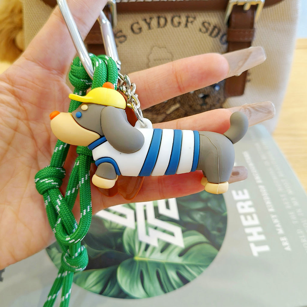 Cartoon Sausage Dog Bag Charm Keychain - C3