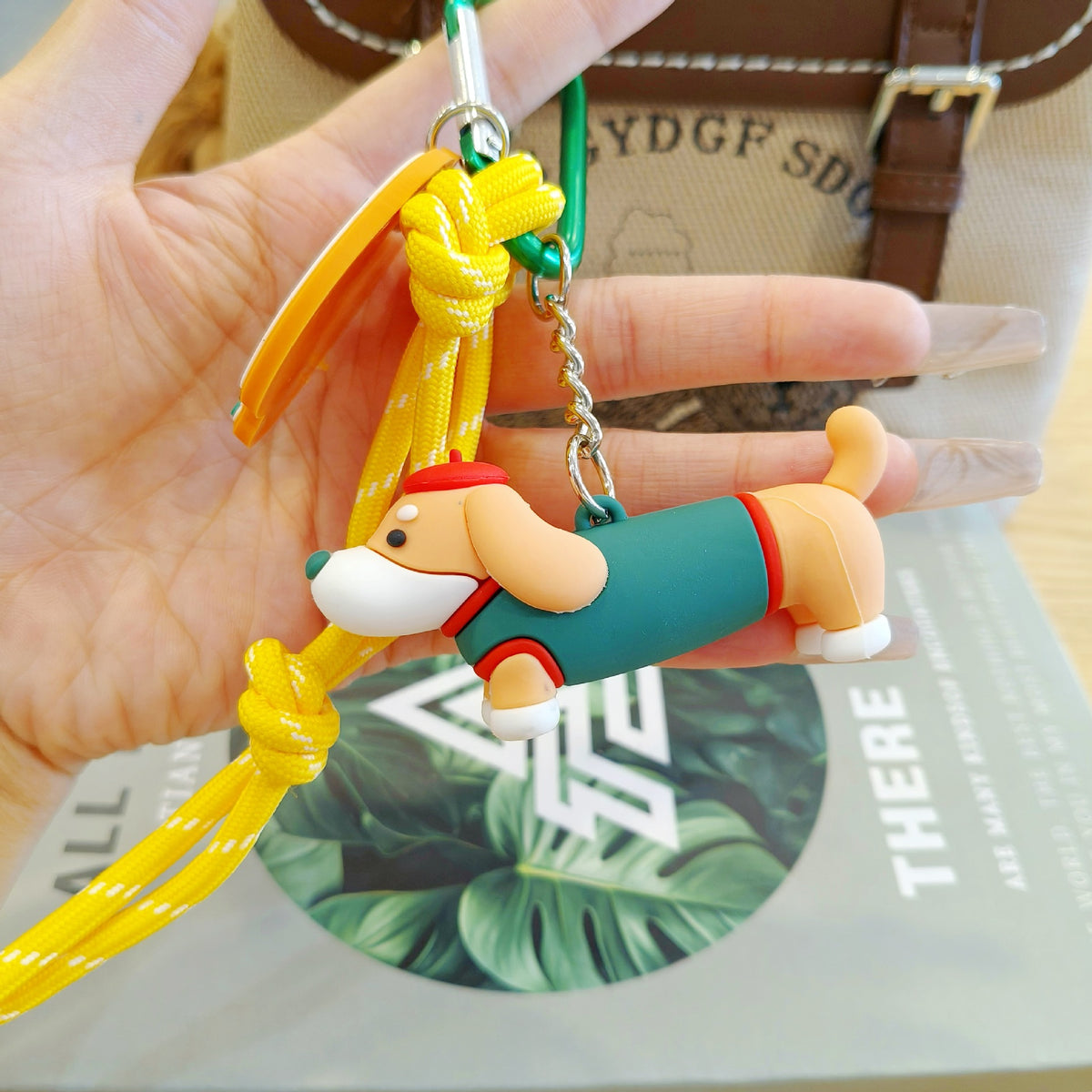 Cartoon Sausage Dog Bag Charm Keychain - C4