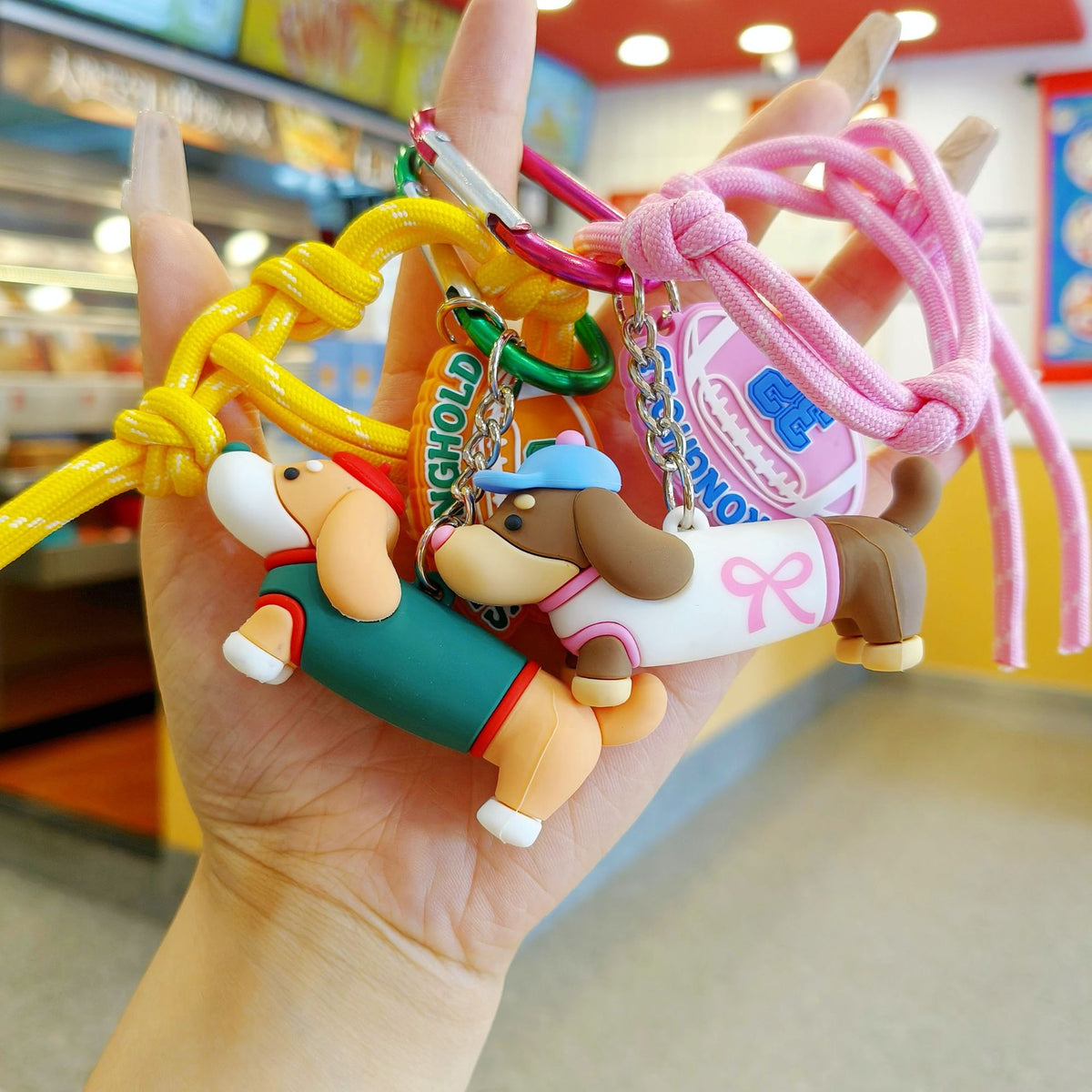 Cartoon Sausage Dog Bag Charm Keychain