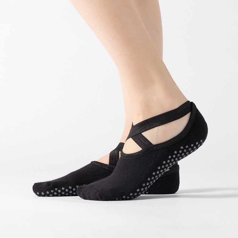 Backless Cross Strap Ballet Grip Socks - Black