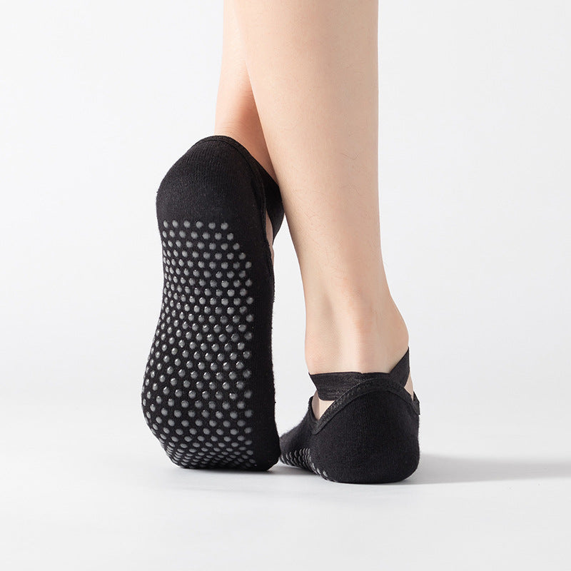 Backless Cross Strap Ballet Grip Socks - Black - 1