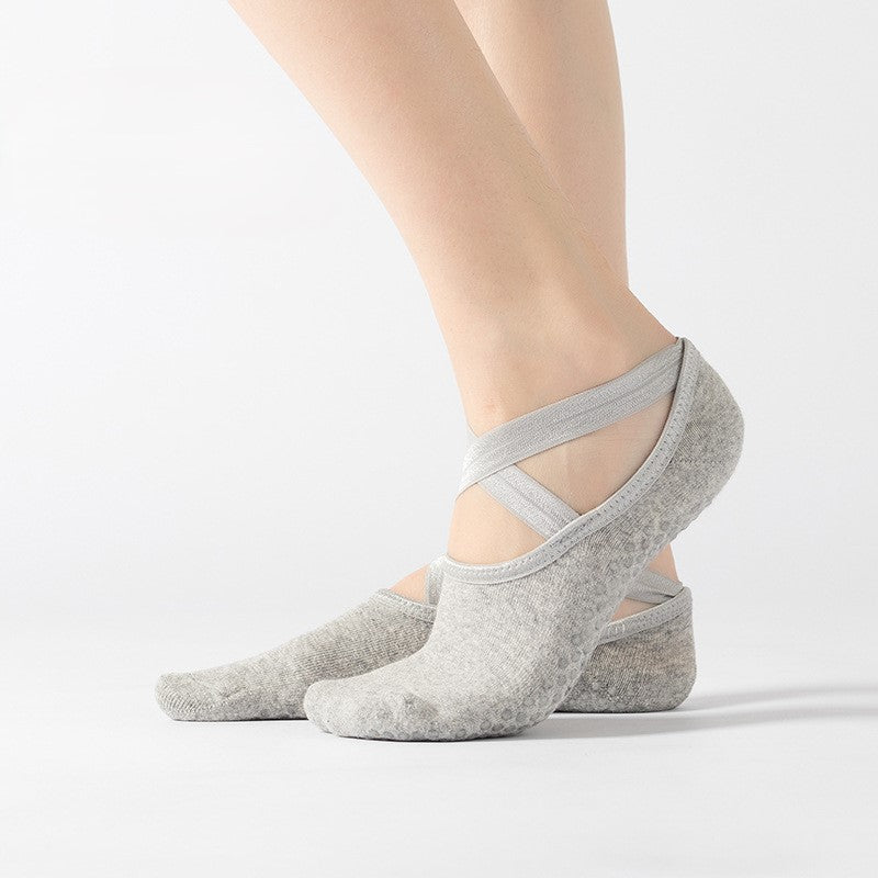 Backless Cross Strap Ballet Grip Socks - Gray