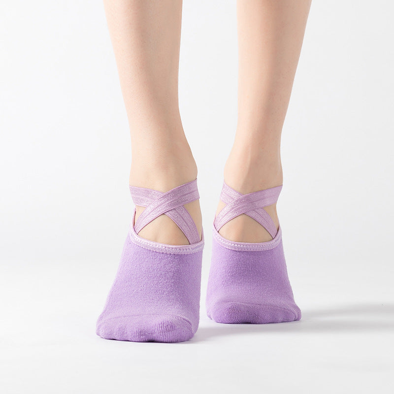 Backless Cross Strap Ballet Grip Socks - Lavender