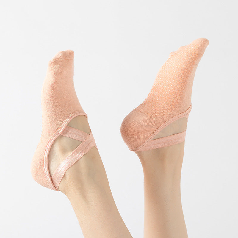 Backless Cross Strap Ballet Grip Socks - Pink