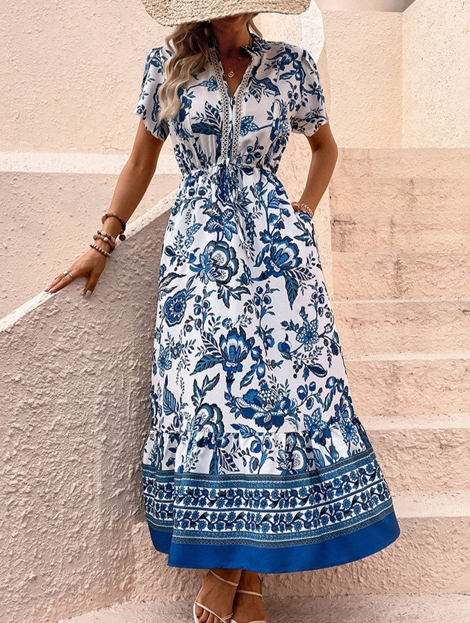 Porcelain Print Button Front Maxi Dress - view 1