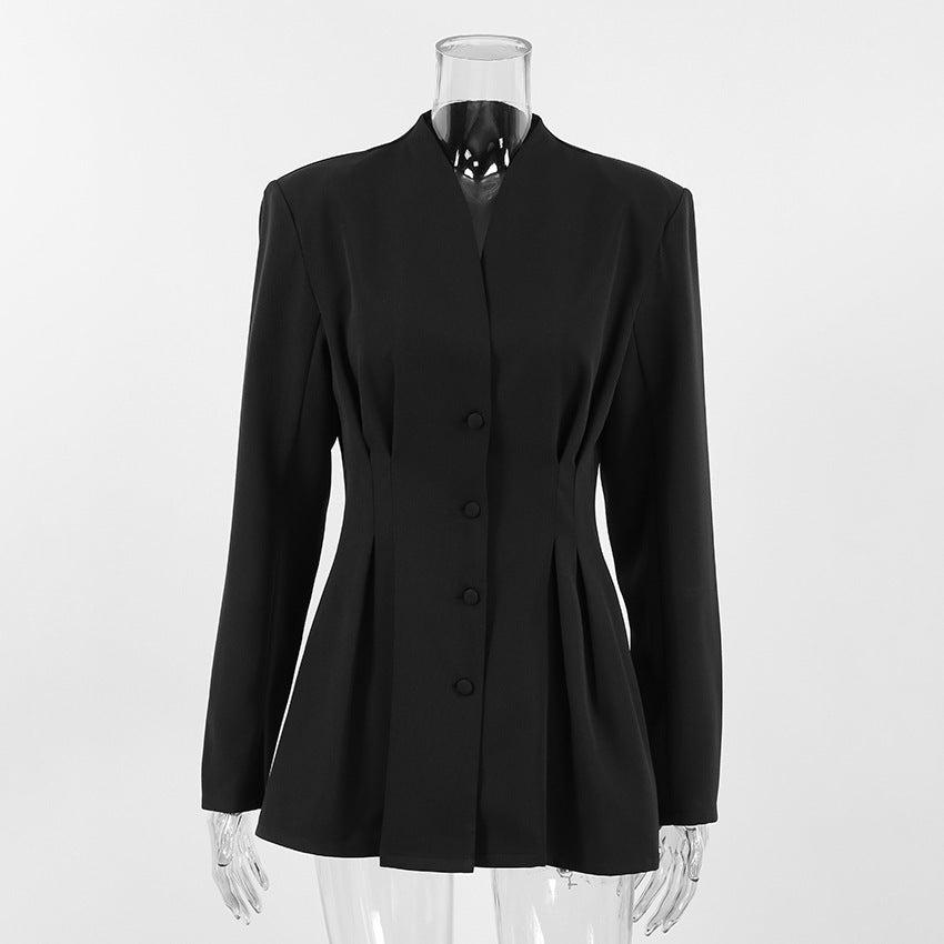 Stand Collar Peplum Waist Button Blazer - view 1